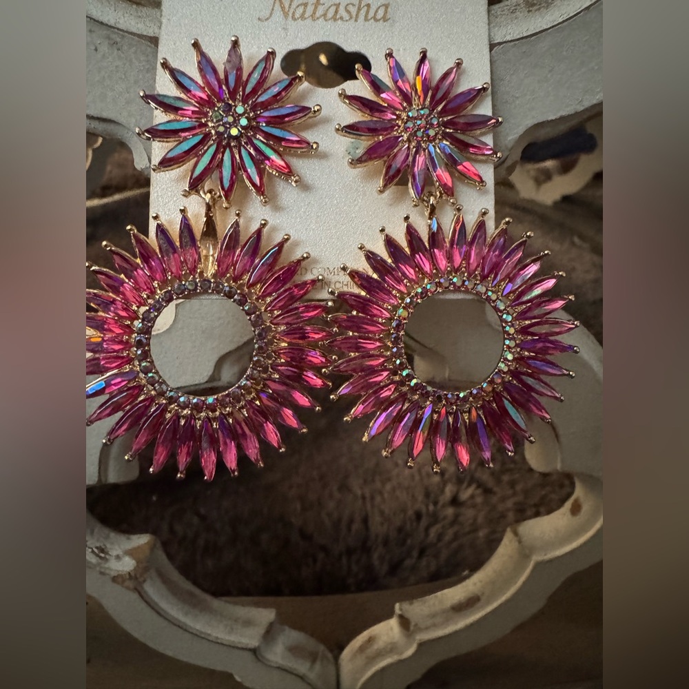 Dazzled Earrings by Natasha 
Pink /Gold Iridescent Dangly Earrings